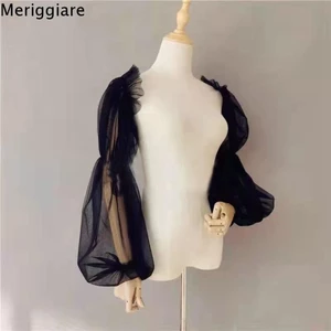 MERIGGIARE 1 Cặp Tay Áo, Tay Đèn Lồng Màu Trơn Thoáng Khí, Tay Lưới Cô Dâu Mỏng Sang Trọng Cho Nữ