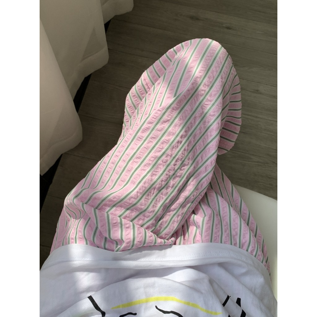 Quần Ống Rộng Phiên Bản Hàn Quốc Lười Sọc Đơn Giản Rời Đi Bộ Cong Dopamine Rời Thường Ngày