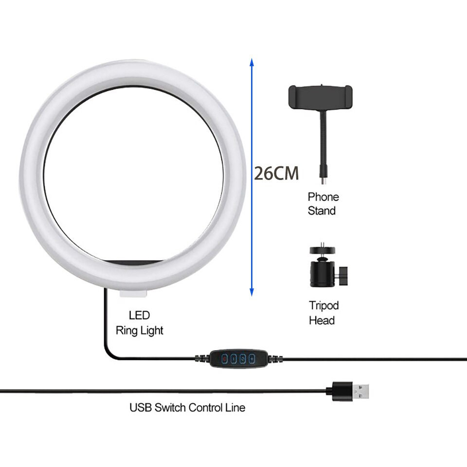 Giá đỡ điện thoại, Giá để điện thoại kèm đèn livestream 26/33cm - Chân quay điện thoại dùng cho quay chụp review