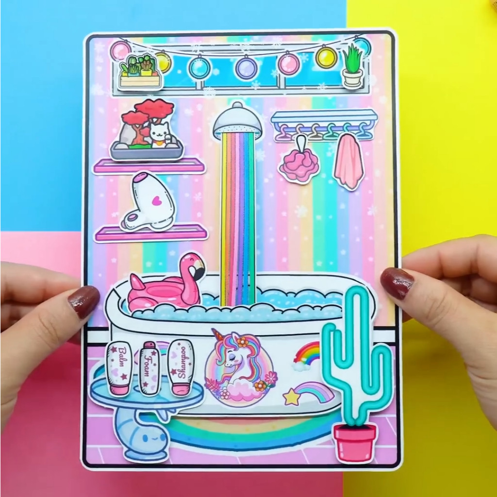 Học liệu bóc dán unicose quite book toca boca đồ chơi thông minh bằng giấy thủ công cho bé gái h24 Học liệu ngôi nhà búp
