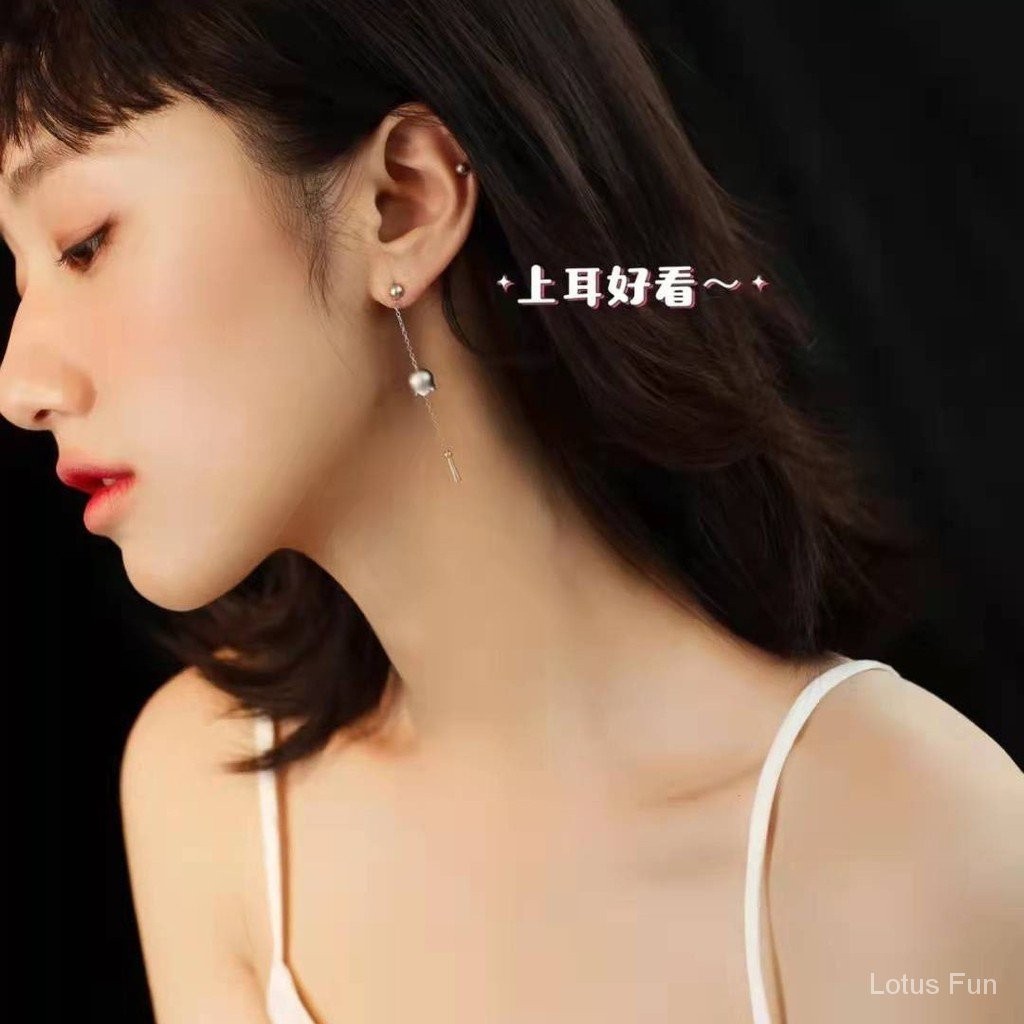 Bông Tai Bạc 925 Kim Đẹp Chuông Gió Nữ Phong Cách Trung Hoa Đồng Hồ Buổi Tính cách bất đối xứng Chuỗi tai
