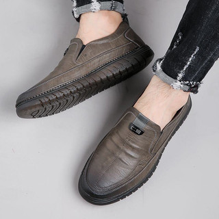 Thương Hiệu Counter Kích Thước Vỡ Da Bò Thật Đế Mềm Giày Da Nam Bố Giày Lười Slip-On All-Match Casual D