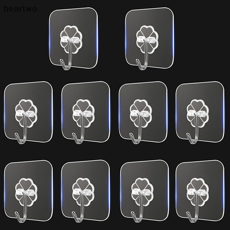 < Beartwo > 10 CÁI Móc treo tự dính chắc chắn bằng thép không gỉ trong suốt Móc treo chìa khóa cho nhà bếp Phòng tắm Tường cửa đa chức năng Đẹp