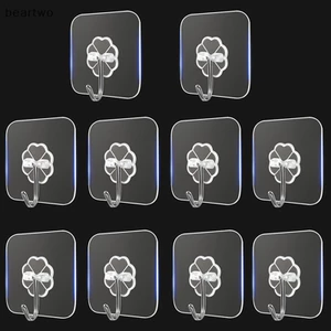 < Beartwo > 10 CÁI Móc treo tự dính chắc chắn bằng thép không gỉ trong suốt Móc treo chìa khóa cho nhà bếp Phòng tắm Tường cửa đa chức năng Đẹp