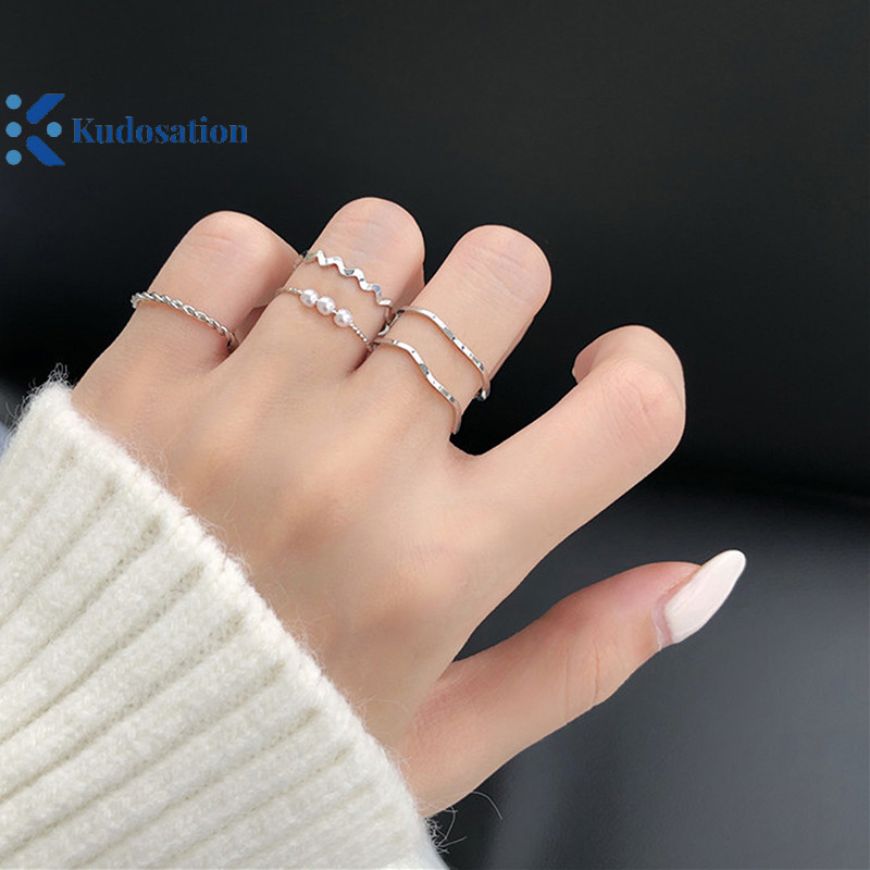 Kudosation 5 Cái / bộ Nhẫn Trang Sức Thời Trang Bộ Kim Loại Rỗng Tròn Mở Nhẫn Nữ Cho Bé Gái Tiệc Nữ Quà Tặng Đám Cưới