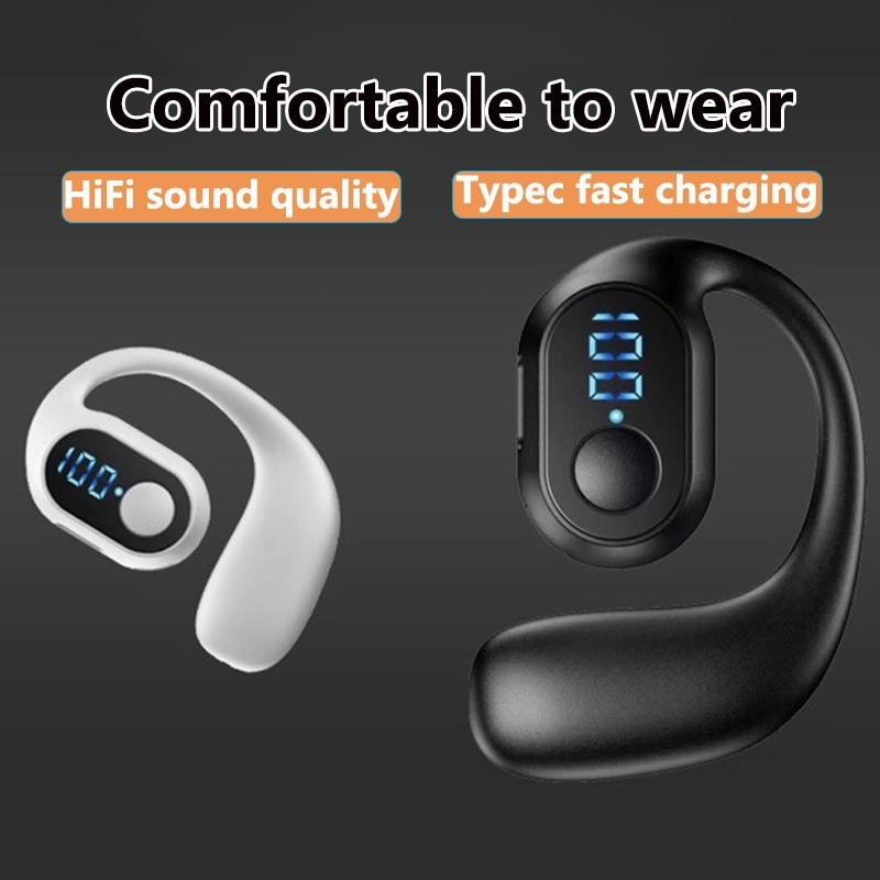 Tai nghe đơn Tai nghe Bluetooth không dây âm thanh nổi có thể đeo được mở có mic Màn hình kỹ thuật số