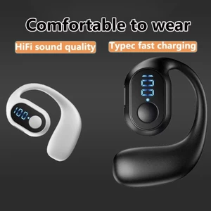 Tai nghe đơn Tai nghe Bluetooth không dây âm thanh nổi có thể đeo được mở có mic Màn hình kỹ thuật số