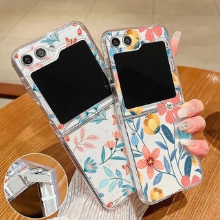 Hoa Tươi Họa Tiết Hoa Trong Suốt Silicon Mềm Vỏ Điện Thoại Cho Samsung Galaxy Z Flip 6 Flip 5 Flip 4 Flip 3 5G Flip6 Flip5 Flip4 Flip3 Khóa Kim Loại Trong Suốt Gấp Bao