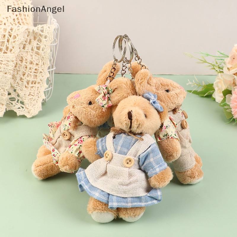 FashionAngel Dễ Thương Mặc Quần Áo Gấu Sang Trọng Hoạt Hình Mặt Dây Chuyền Búp Bê Nhồi Bông Mềm Móc Khóa Ba Lô Túi Ô Tô Móc Khóa Trang Trí Nhẫn Trẻ Em Quà Tặng TH