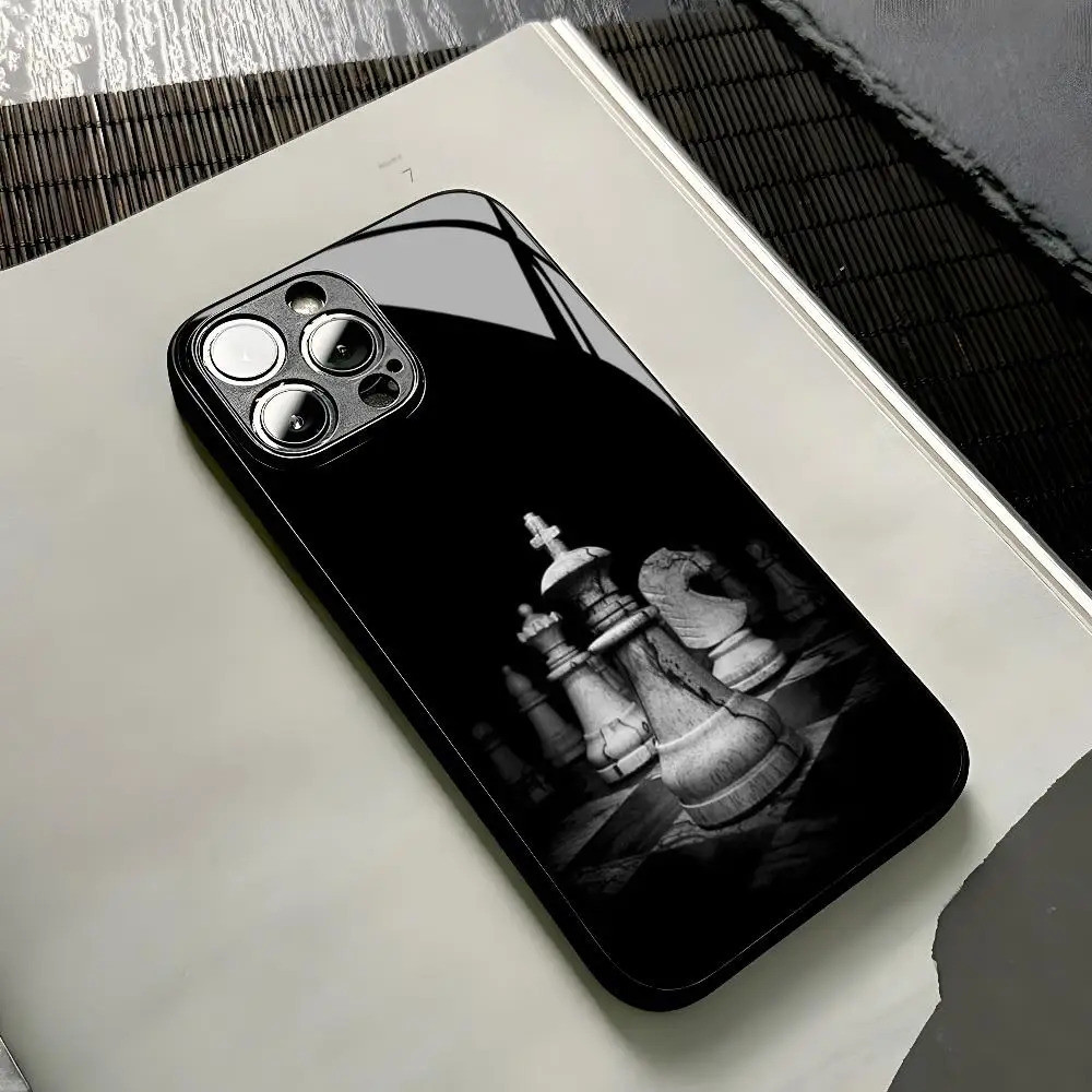 Ốp Điện Thoại Cờ Vua BK-1 Đen Trắng Cho Iphone 17,15 13 12 14 11 Pro Max Mini X Xr Xs 8 7 Puls 6 Kính