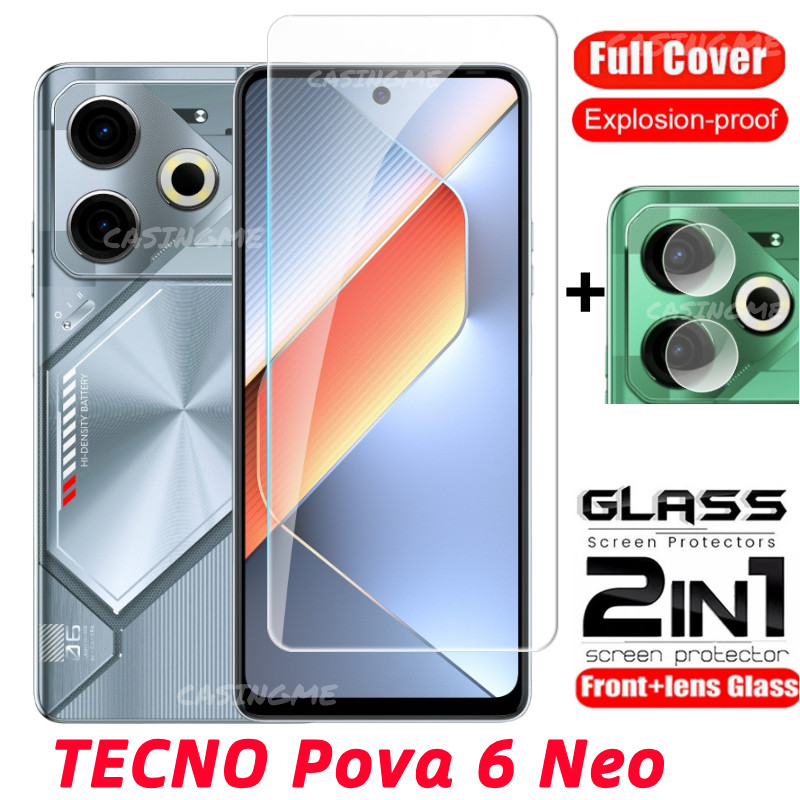 Kính cường lực bảo vệ màn hình & camera Tecno 2 trong 1, full cover cho Pova 6/6 Pro/6 Neo 4G/5G 2024