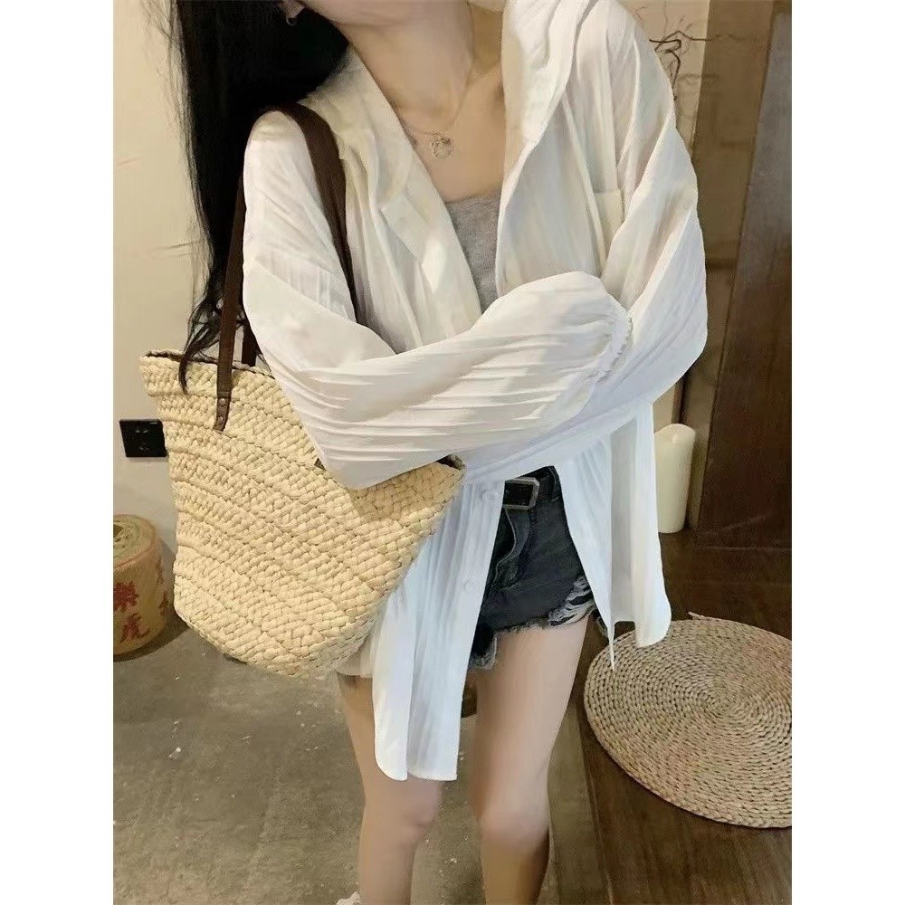 Áo khoác chống nắng dài tay có mũ mỏng cho phụ nữ, phong cách Hàn Quốc, áo cardigan mỏng vừa mùa hè mới