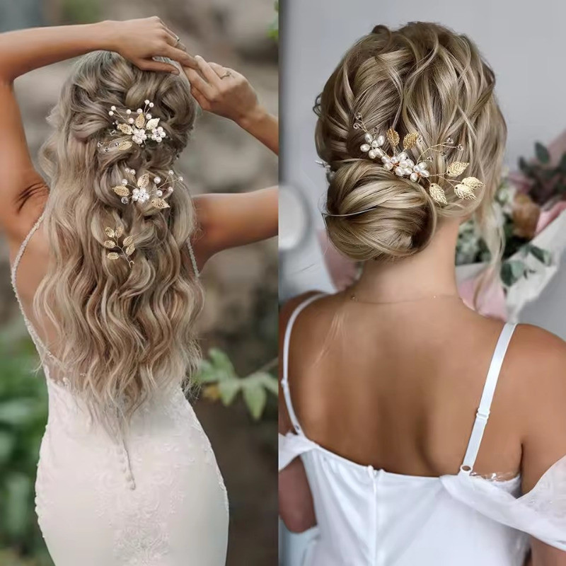 Lược Chải Tóc Hoa Pha Lê Cô Dâu - Đơn Giản, Sang Trọng, Lãng Mạn - Phụ Kiện Trang Sức Tóc Cưới Tiệc - Kẹp Tóc Hình Chữ U Ngọc Trai - Băng Đô Quấn Tóc Tiara Hình Lá - Kẹp Tóc Bên