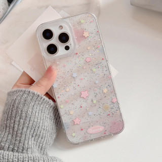 [Sheren] Ốp điện thoại iPhone hình ngôi sao màu hồng phong cách Hàn Quốc Thích hợp cho i16 15 14 13 12 11 pro max Vỏ bảo vệ chống sốc