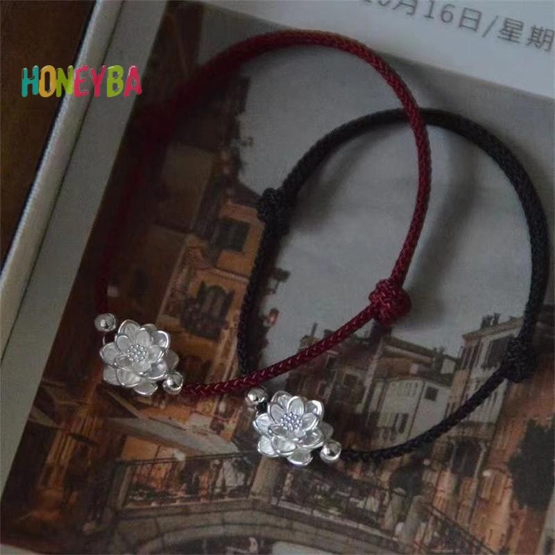 < Honeyba > Vòng tay may mắn hoa sen phong cách Trung Quốc dành cho nam giới Đơn giản Vòng tay có thể điều chỉnh tinh tế Phụ kiện trang sức Quà tặng
