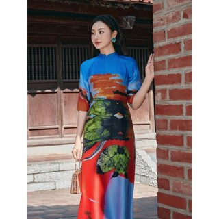 Áo dài cách tân in họa tiết trừu tượng AD227