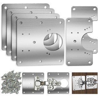 Bộ 4 tấm sửa chữa bản lề tủ Bảng sửa chữa bản lề bằng thép không gỉ Giá đỡ sửa chữa bản lề tủ có vít 4 miếng 36 miếng kim loại vải tái sử dụng phù hợp dùng cho gia đình căn hộ văn phòng và không gian nhỏ