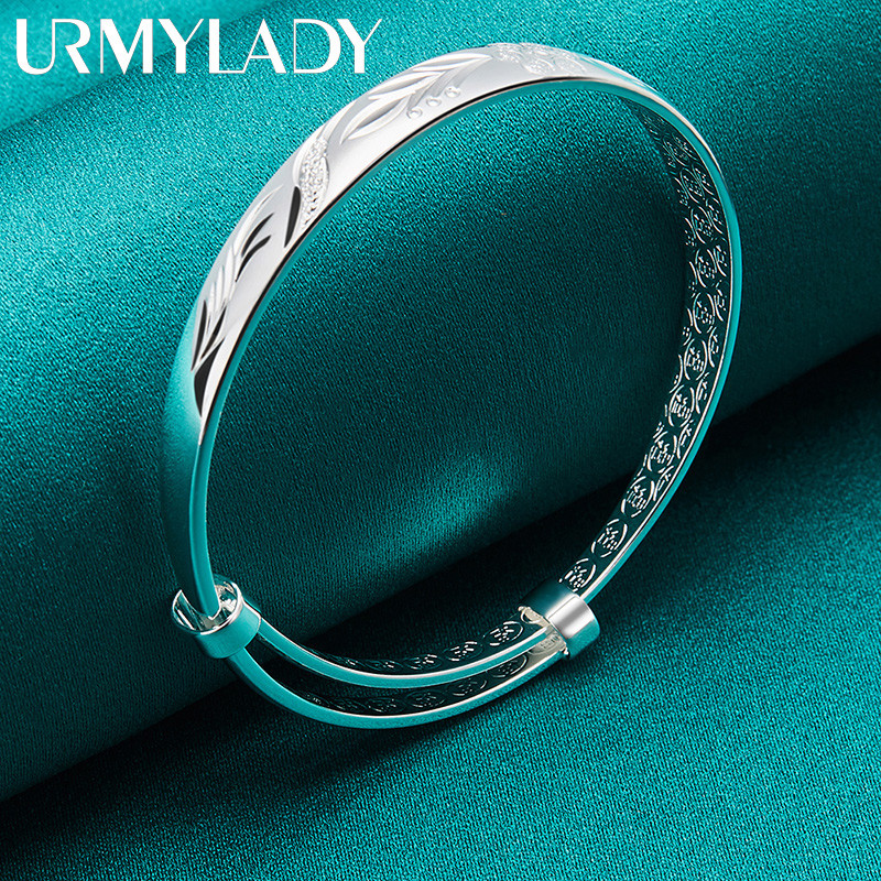 URMYLADY Bạc 925 Khắc Có Thể Điều Chỉnh Lắc Tay Cho Nữ Đính Hôn Thời Trang Quyến Rũ Trang Sức