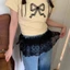 Váy Mini Ren YOLOGO, Y2K Dạo Phố Bông Tai Kẹp Ren Xù Váy, Hoa Thêu Nhìn Xuyên Qua Váy Xếp Ly Trang Trí Quần Jean
