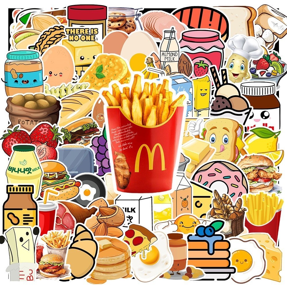 Bộ Sticker - 100 Miếng Dán Sticker Trang Trí Laptop | Điện Thoại - Hình Bơ Và Bánh Mì Nghệ Thuật Tối Giản