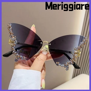 Kính râm bướm MERIGGIARE Kim cương quá khổ Kính râm Bling kim cương
