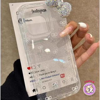 Line bow tie Phone Case for IPhone1716 15ProMax 13 15 New 12Pro Soft 14Promax Transparent Glitter Powder SF