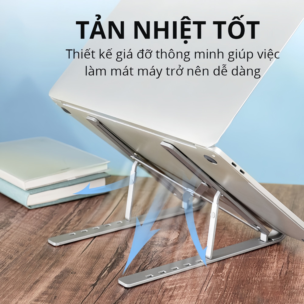 [Đơn 85k Nhận Quà] Giá đỡ laptop bằng nhôm điều chỉnh độ cao, gấp gọn, hỗ trợ tản nhiệt khi kê máy tính