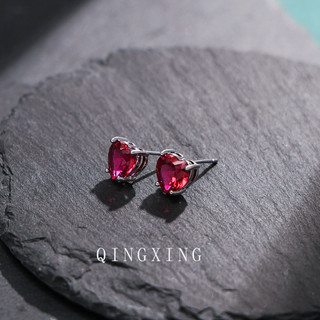 Châu Âu Mỹ ins Phong Cách Mới Tình Yêu Đỏ Bông Tai Corundum Nữ