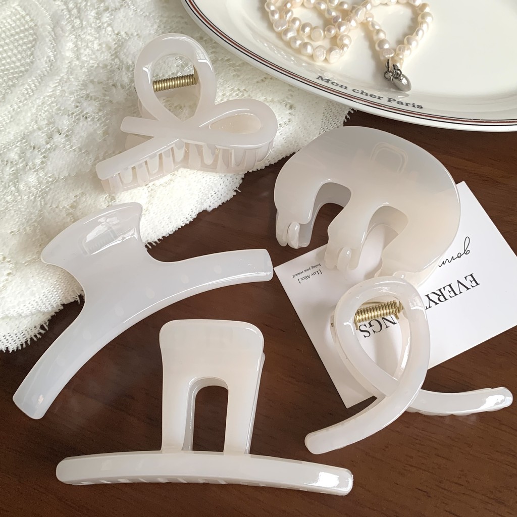 Kẹp tóc đơn giản màu trắng Kẹp móng vuốt Acrylic cho nữ