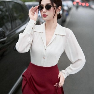 Áo sơ mi cổ tim phối tay dài LA433