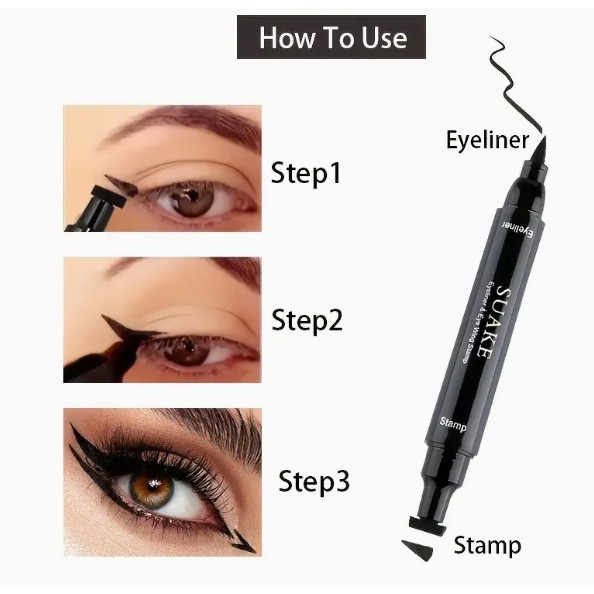 Bút Kẻ Mắt Hai Đầu & Cánh Mắt Tem Chống Thấm Nước Nhanh Khô Chất Lỏng Bút Kẻ Mắt Tem Lâu Dài Không Phai Màu Mỹ Phẩm