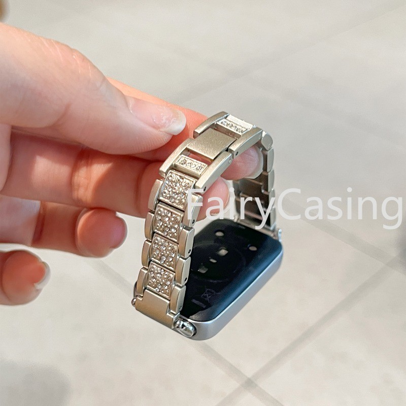 Vòng tay bằng thép không gỉ đính kim cương cho Huawei Band 11 Pro 10 9 8 7 6 / Honor Band 8 7 Design Sleek Phong cách kim loại