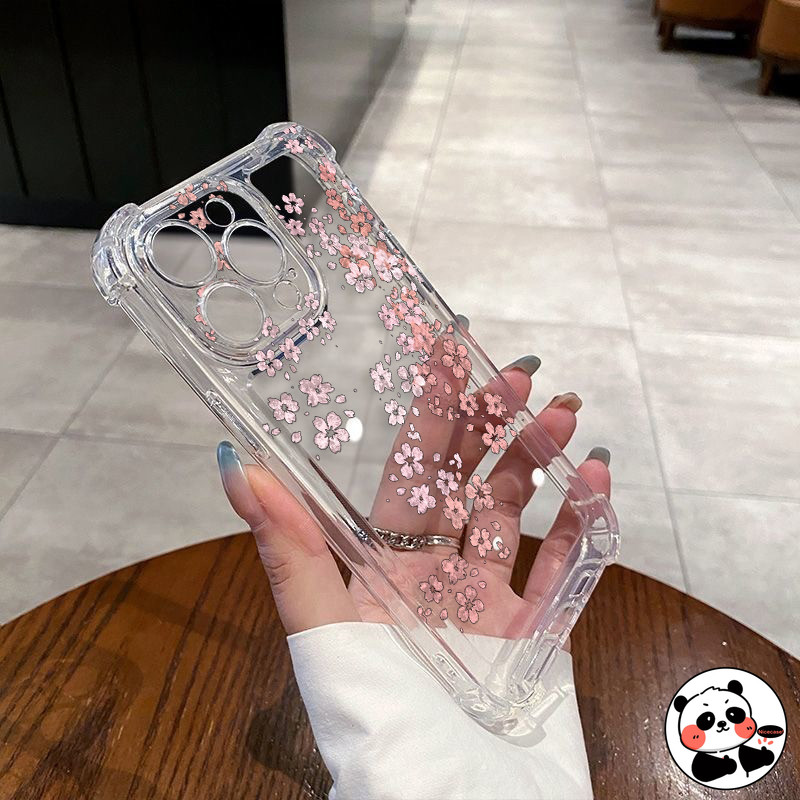 Vỏ Túi Khí Cho iPhone 16E 16 Pro Max 15 14 Plus 13 12 Mini 11 Pro Max 8 7 6 6s Plus SE3 SE2 2022 2020 Vỏ Trong Suốt Thanh Lịch Sakura Hoa Dễ Thương Vỏ Điện Thoại Mềm Chống Sốc