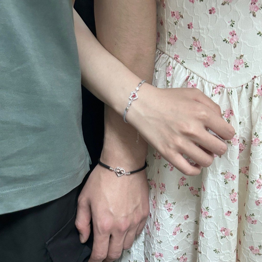Vòng tay cặp đôi tín hiệu nhịp tim bạc unisex khắc niche sang trọng nhẹ nhàng quà tặng Valentine cho bạn trai hoặc bạn gái KZR6