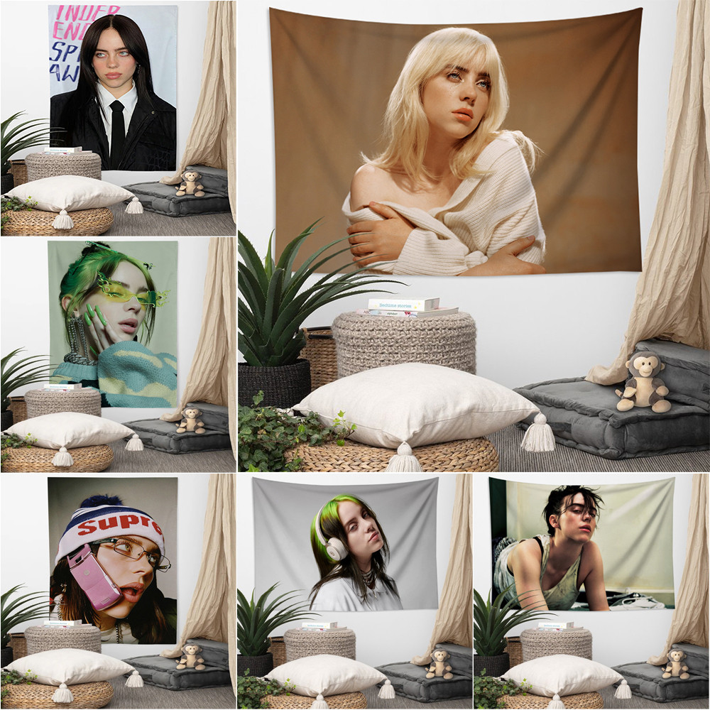 Tấm thảm treo tường Billie Eilish có kẹp Tấm thảm Polyester Treo tường phòng ngủ