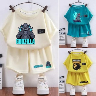 Godzilla Quần Short Tay Ngắn In Hình Hoạt Hình Thoải Mái Waffle Vải Mỏng Bé Trai Và Bé Gái Mặc Ở Nhà Bộ Pyjama