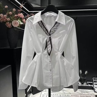 Áo sơ mi dài tay xếp ly nữ phong cách Hàn Quốc