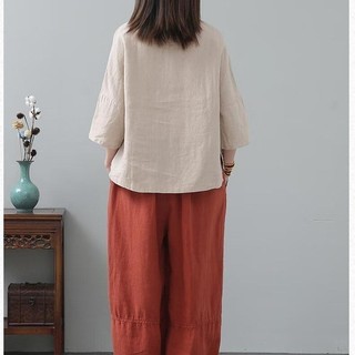 24.4.12 Tencel Cotton Linen Top Nữ Thời Trang Thêu Ngắn Cao Cấp Văn Học Nữ Phong Cách Trung Hoa Retro
