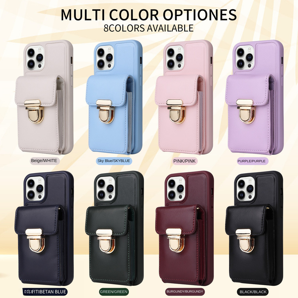 Ốp Điện Thoại Da Dây Đeo Ngang Cho IPhone 15 14 13 12 11 Pro XR XS Max 8 7 Plus Ví Có Giá Đỡ Thẻ Mặt Sau Đứng Bao