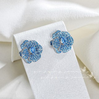 Châu Âu Mỹ ins Phong Cách Mới Đính Kim Cương Đỏ Corundum Bông Tai Hoa Hồng Nữ