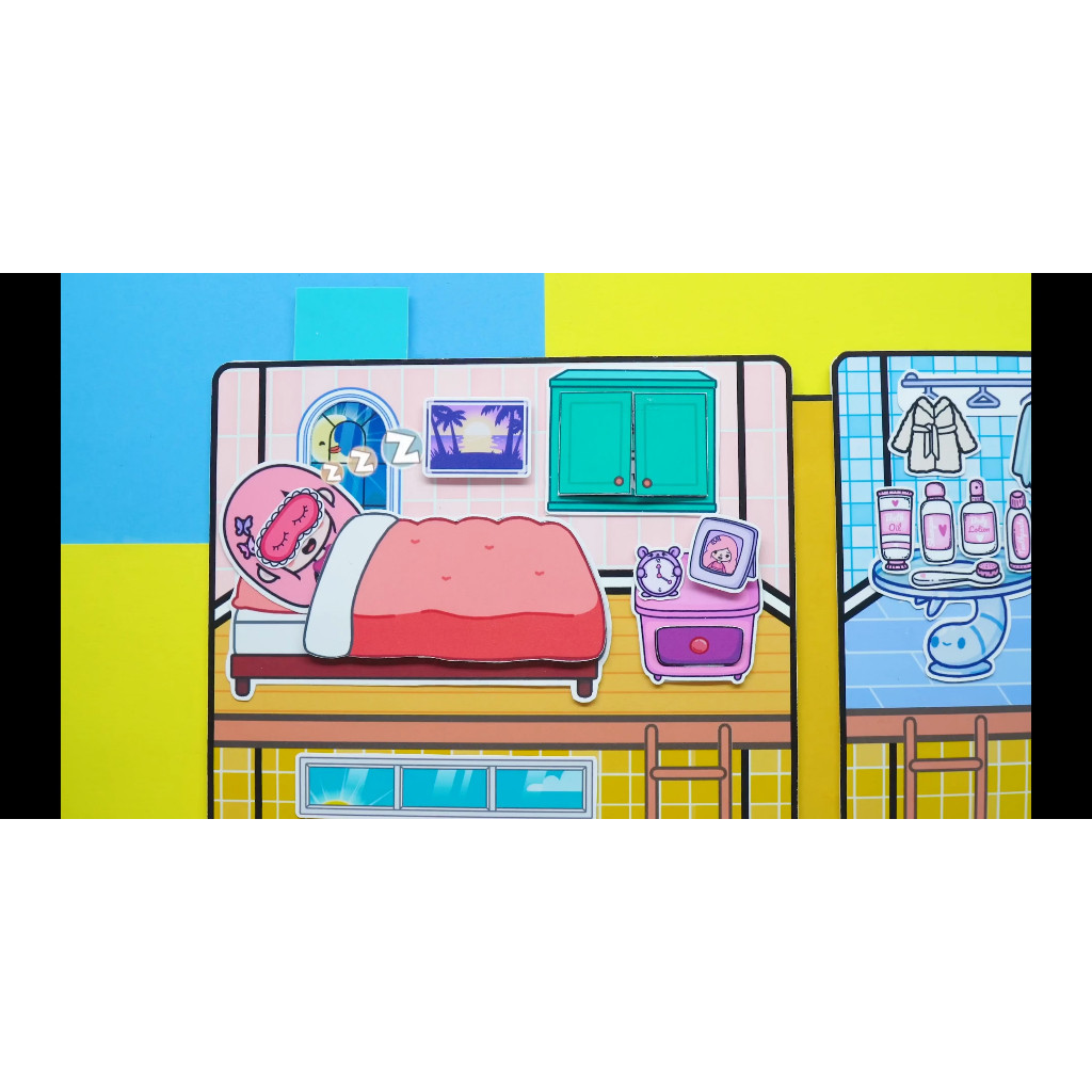 Đồ chơi giấy ngồi nhà búp bê bằng giấy tocaboca của bé Pink Castle Quiet Book thủ công DIY cho bé