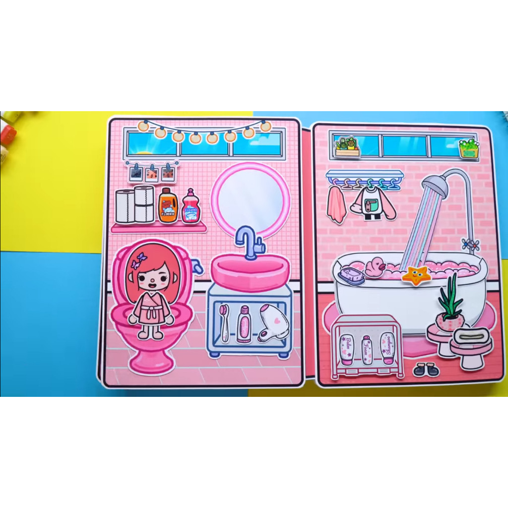 ĐỒ CHƠI NGÔI NHÀ BÚP BÊ GIẤY CẮT THỦ CÔNG DIY - Ngôi nhà của bé Peach Color House In Quiet Book
