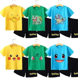 Bộ Pokémon Bộ Áo Thun Thời Trang Trẻ Em Mùa Hè Thoải Mái Quần short Tay Ngắn Bộ Thể Thao Thông Thường Quà Tặng