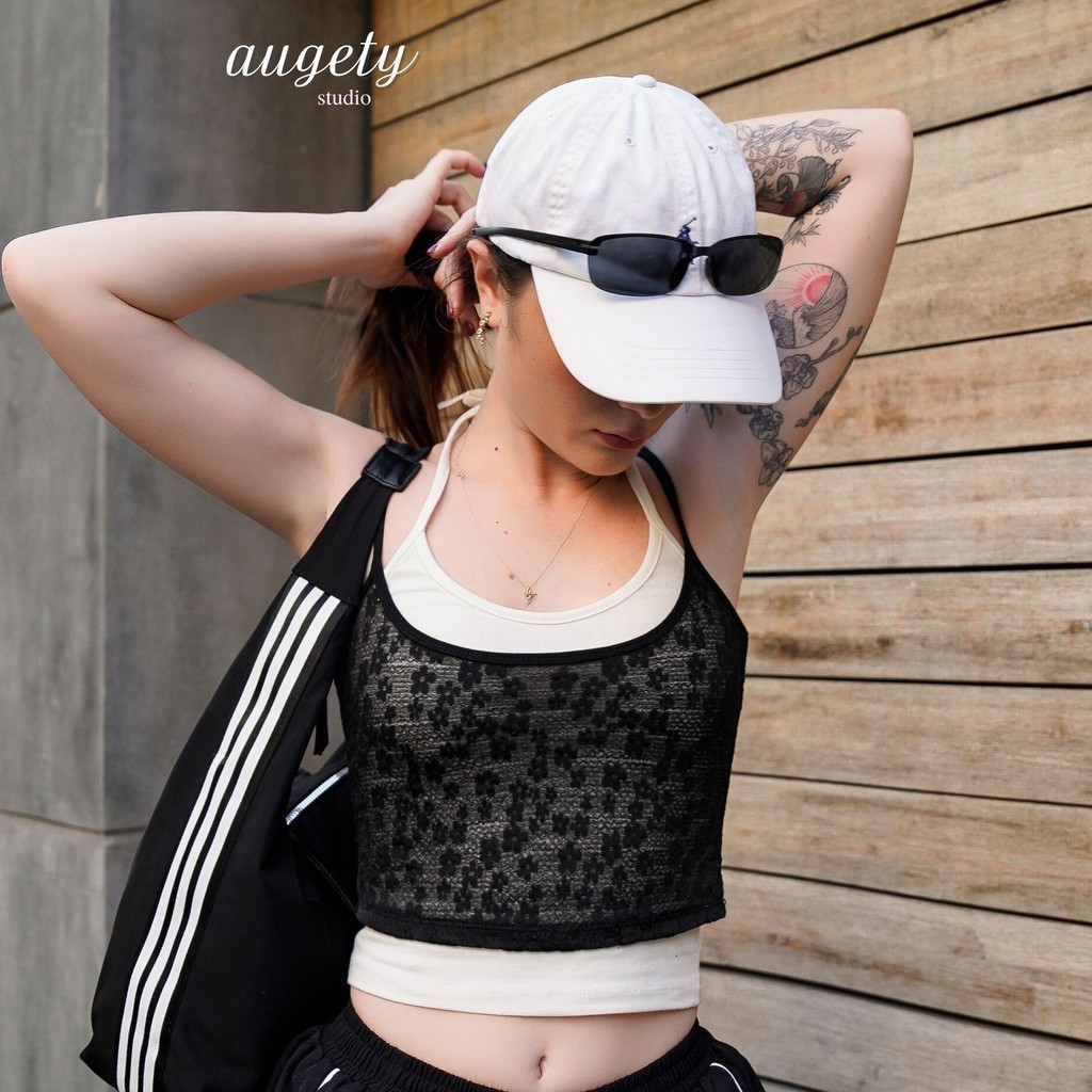 Set Áo Hai Dây Gồm Áo ren và Áo Trắng Dây Cổ Augety Studio, QUINN TOP