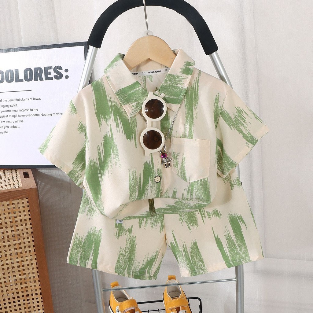 Pippikids - Áo sơ mi ngắn tay sọc sọc nổi tiếng trên Internet dành cho trẻ em mùa hè vừa và lớn dành cho trẻ em mặc đi biển