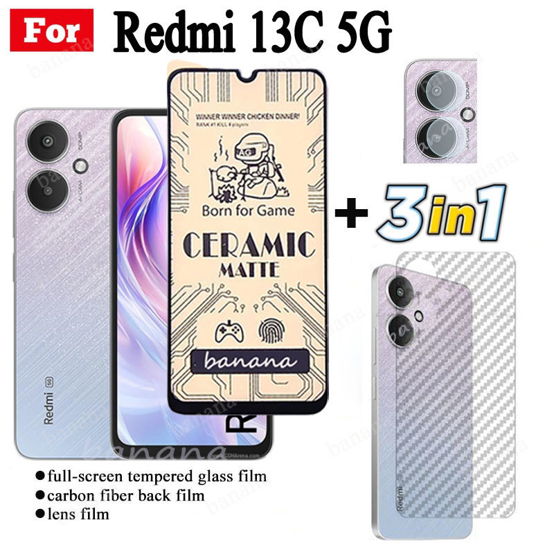 Kính cường lực gốm 3 TRONG 1 Redmi 13C 5G cho Redmi Turbo3 Redmi A3 13C 4G Note 13 Pro 4G 5G Ống kính máy ảnh Kính bảo vệ màn hình và phim mặt sau