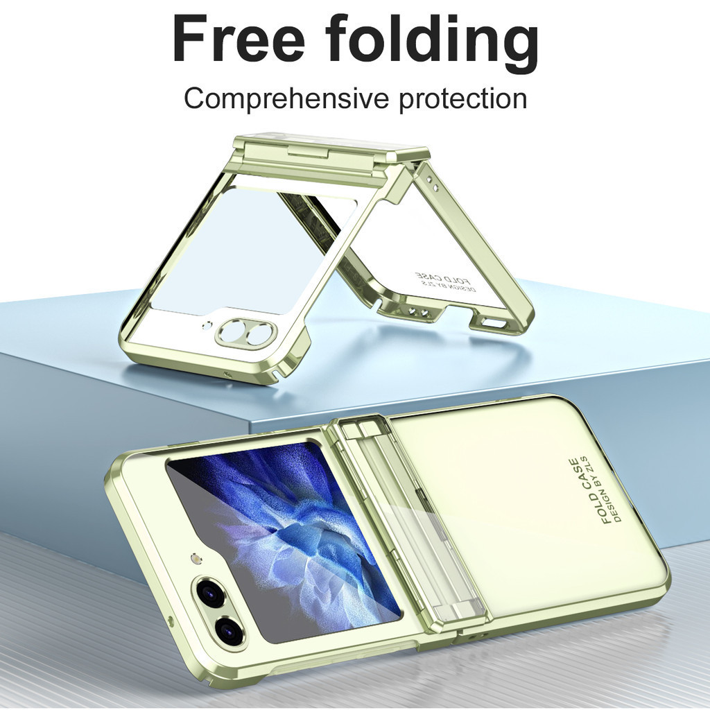 Dành Cho Samsung Galaxy Z Flip 6 Flip 5 Flip 4 Flip 3 5G Vỏ Mạ Điện Trong Suốt Phantom Bản Lề Bảo Vệ Camera Dành Cho Samsung Z Flip3 Flip4 Flip5 Flip6 Case