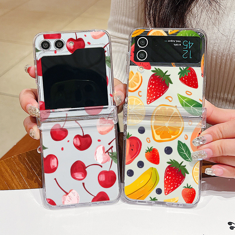 Ốp điện thoại trong suốt họa tiết trái cây đầy màu sắc cho Samsung Galaxy Z Flip 5 Flip 5 4 Flip 5 3 5G Vỏ gấp cứng cho Samsung Z Flip5 Flip4 Flip3