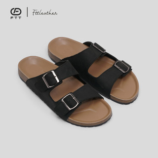Dép đế trấu quai ngang 2 khóa da bò Fttleather cho nam nữ thời trang unisex thấm hút mồ hôi chân