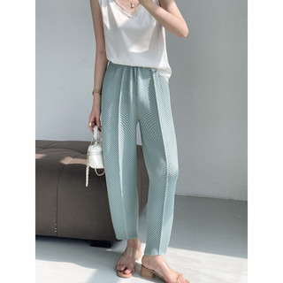 Miyake Xếp Ly Quạ Thiết Kế Quy Mô Quần Rời Thường Ngày Co Giãn Eo Nhiều Màu Mỏng Hơn Nhìn Quần Áo Nữ